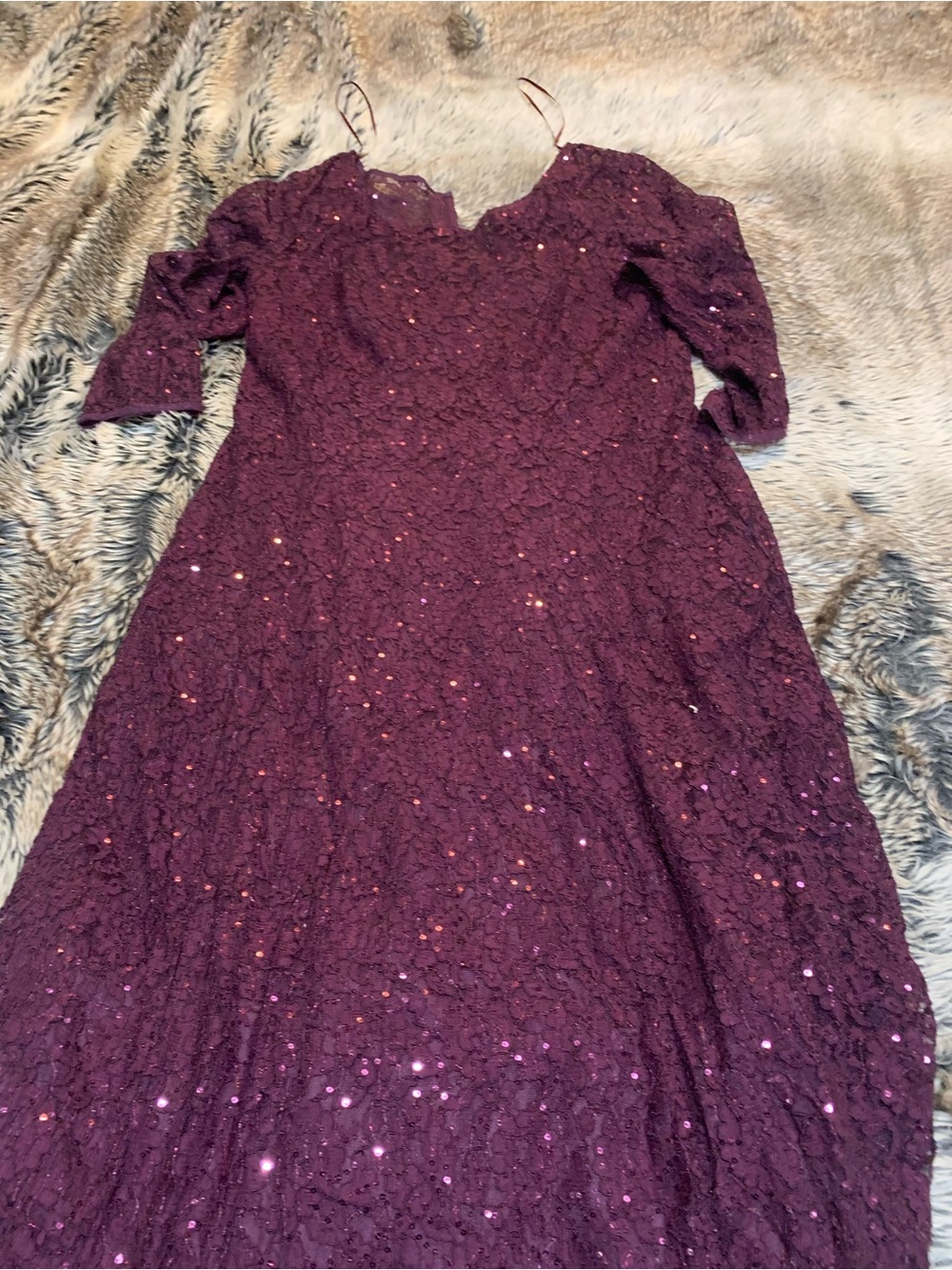 SLNY plum/burgundy sequined lace formal dress Size 14